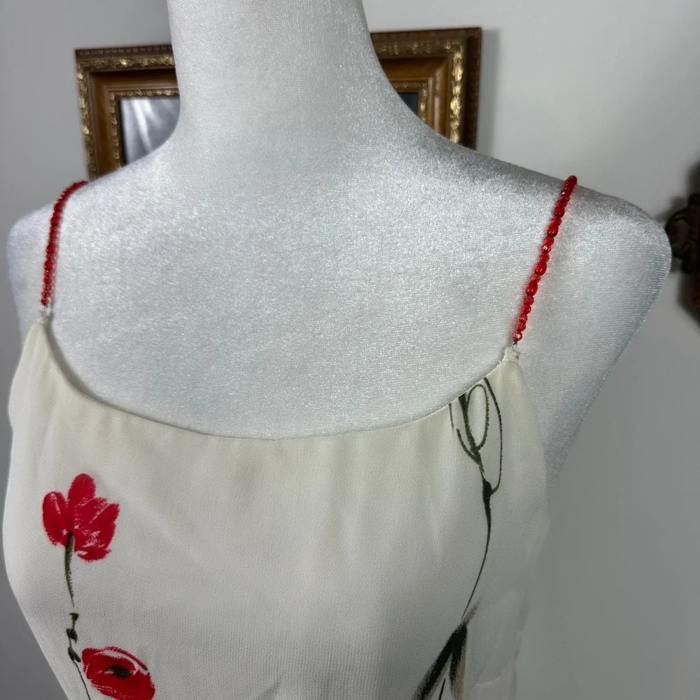 Vintage Y2K White Dress w/ Red Poppy Floral Design & Beaded Straps - SIZE 10‎ - Picture 5 of 8